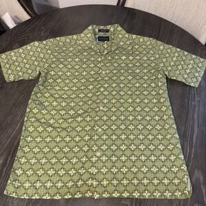Club Room Men's Small Silk Blend  Short Sleeve Button Up Green Cross Pattern